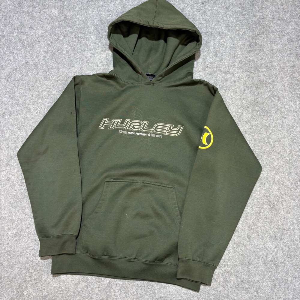 Vintage Hurley Mens Small Green Pullover Hoodie Sweatshirt